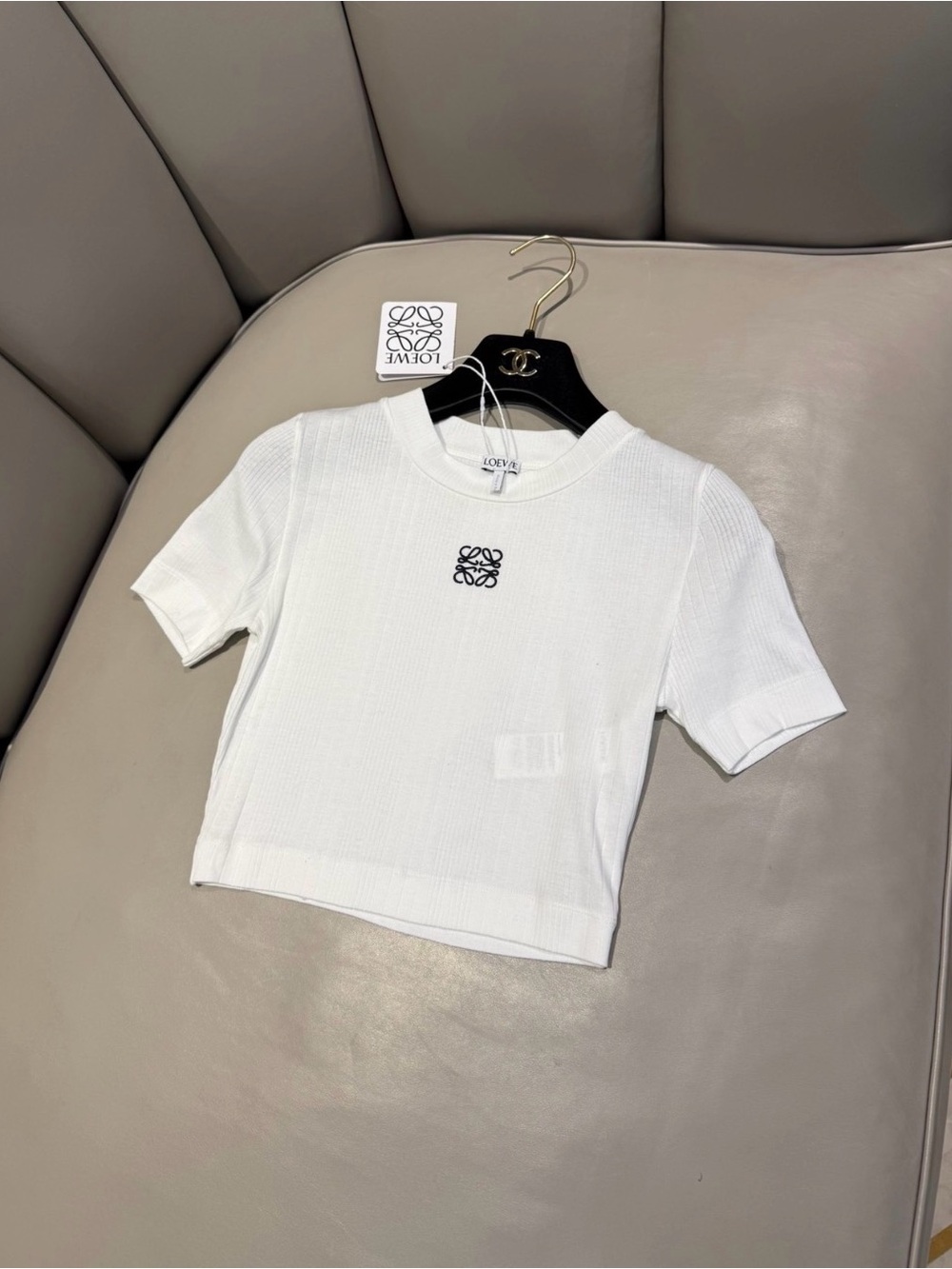 Loewe White Short-Sleeve Ribbed Tee with Black Anagram Logo